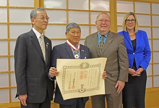 From Left: Consul-General Tanabe; Arthur Miki; Honourable Ralph Eichler, Minister of Agriculture; Honourable Rochelle Squires, Minister of Sport, Culture and Heritage