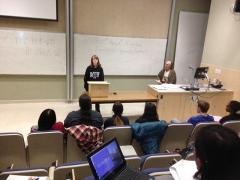 Participant giving speech at the contest